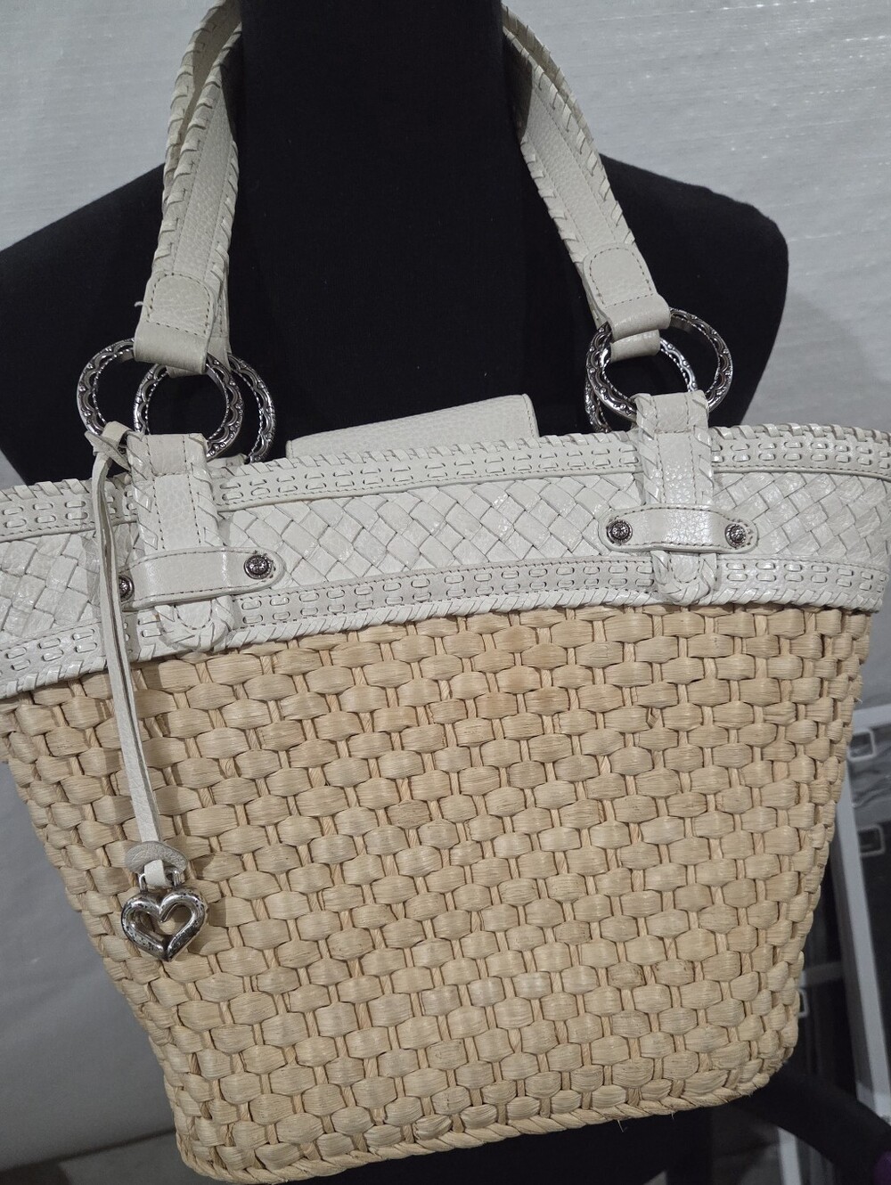 Brighton Natural Straw Tote with White Leather Trim